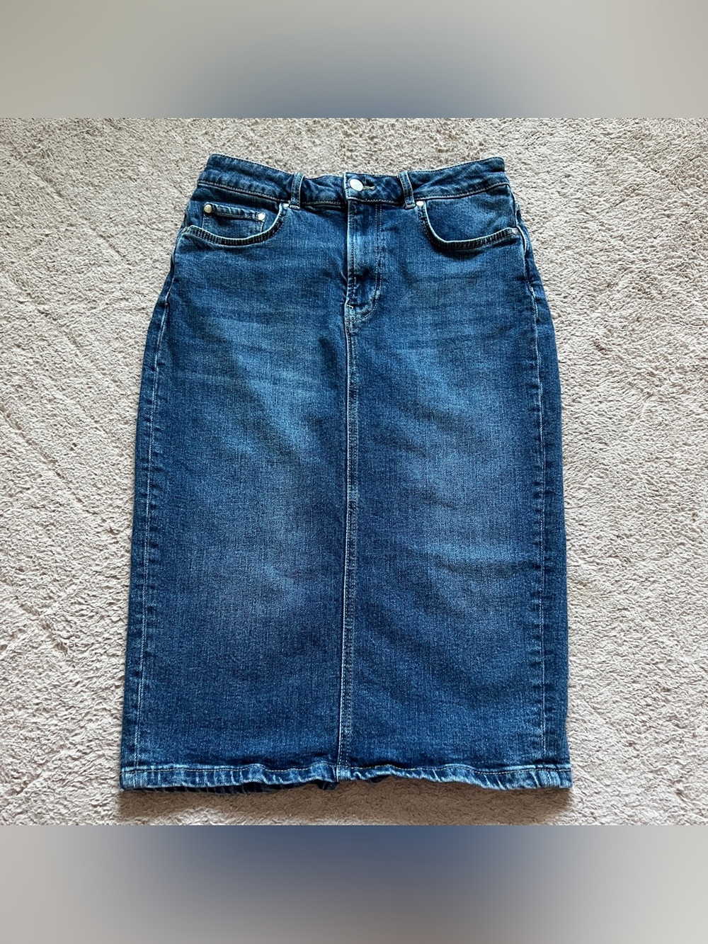 Pilcro Anthropologie Denim Midi Skirt Open Slit Western Cottage Chic Preppy Sz 4